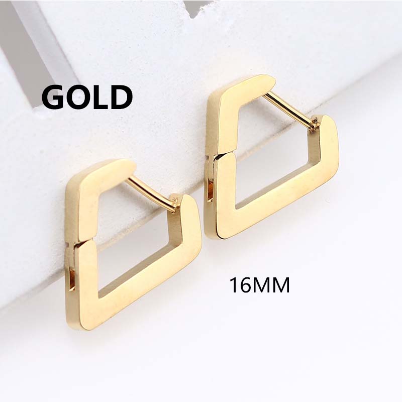 1 Pair Unisex Punk Rock Geometric Triangle Stainless Steel Earrings Women Men Piercing Push-Back Clip Ear Rings Party Zircon