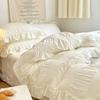 Set Biancheria da Letto in Pizzo Seersucker Stile Ins Cotone Lavato Coreano Copripiumino 4 Pezzi Copripiumino Colore Unito per Decorazione Casa Ragazza