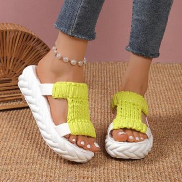 Large Thick Soled Lightweight Woven Slippers for Women's Casual Yarn Round Headed Roman Sandals