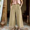 Wide Leg Cropped Pants for Women High Waist Button Front Loose Fit Casual Trousers with Pockets Lightweight Fabric