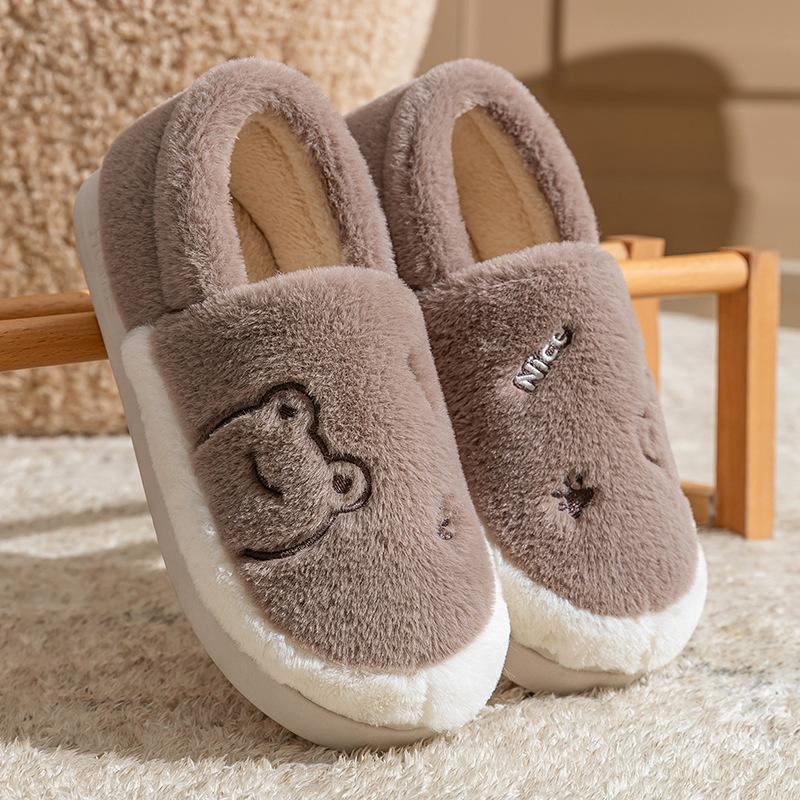 Bag heel cotton slippers home autumn and winter cartoon rabbit ears couple indoor cotton mop velvet warm platform shoes