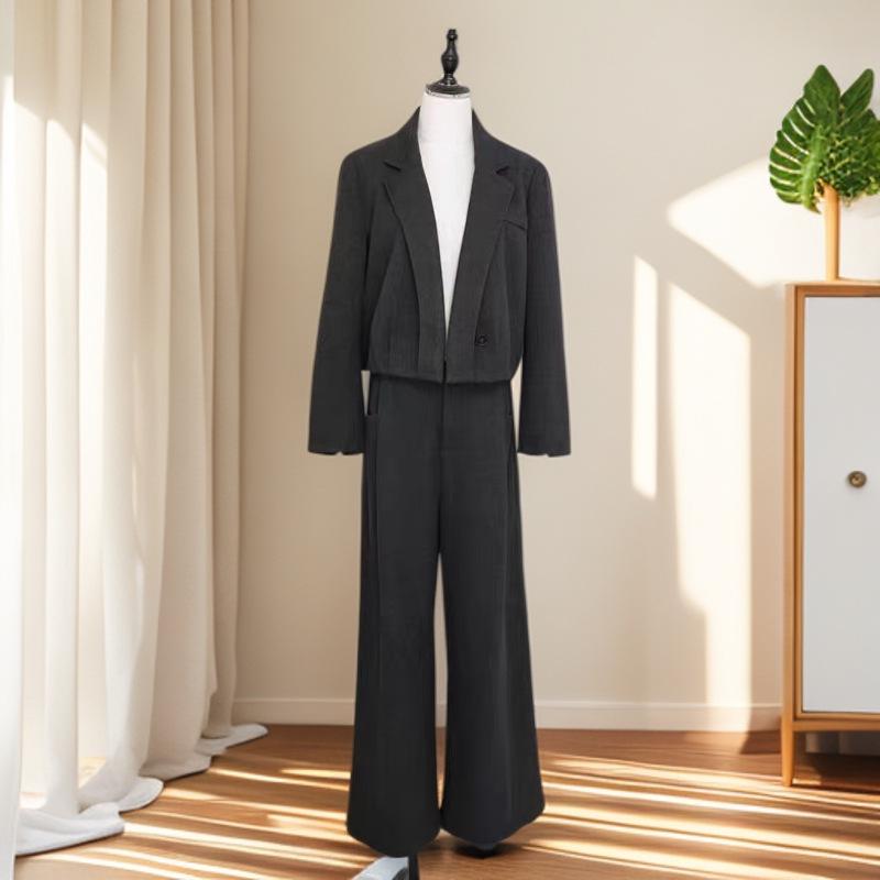 

Elegant Spring/Autumn Commuter Top & High-Waist Wide-Leg Pants Set S 90-108 lbs