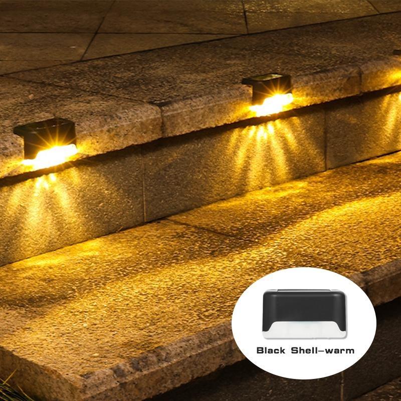 

Солнечные фонари для террасы, уличные солнечные фонари для ступеней, настенный светильник, водонепроницаемые светодиодные солнечные фонари для уличных лестниц, ступеней, забора, патио, дорожки black shell-warm,1pc