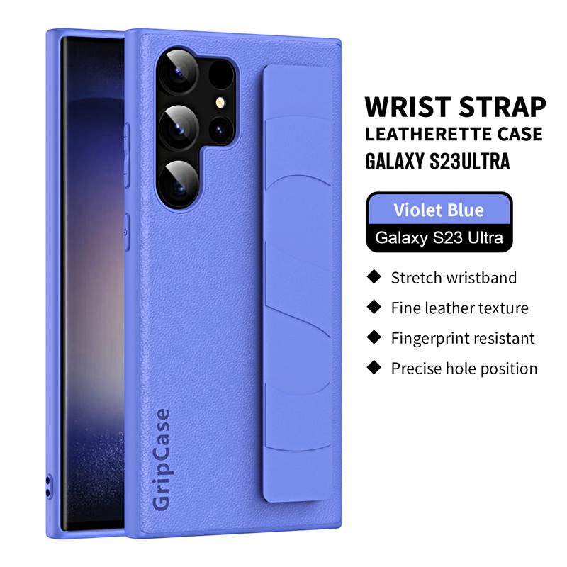 

Solid Leather Wrist Strap Phone Case For Samsung S22 S23 Ultra Plus Hand Band Holder Shockproof Slim Hard Back Cover For S23 S22 For S22 Plus