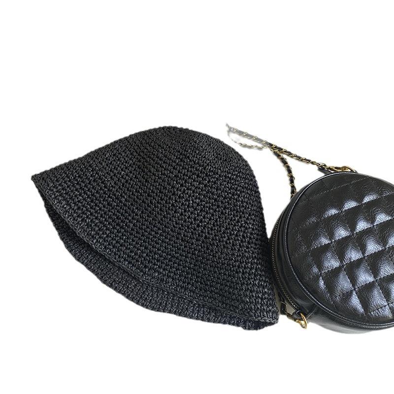 Handmade bucket straw hat women's woven versatile basin hat summer sunshade sunscreen bucket hat foldable sun hat