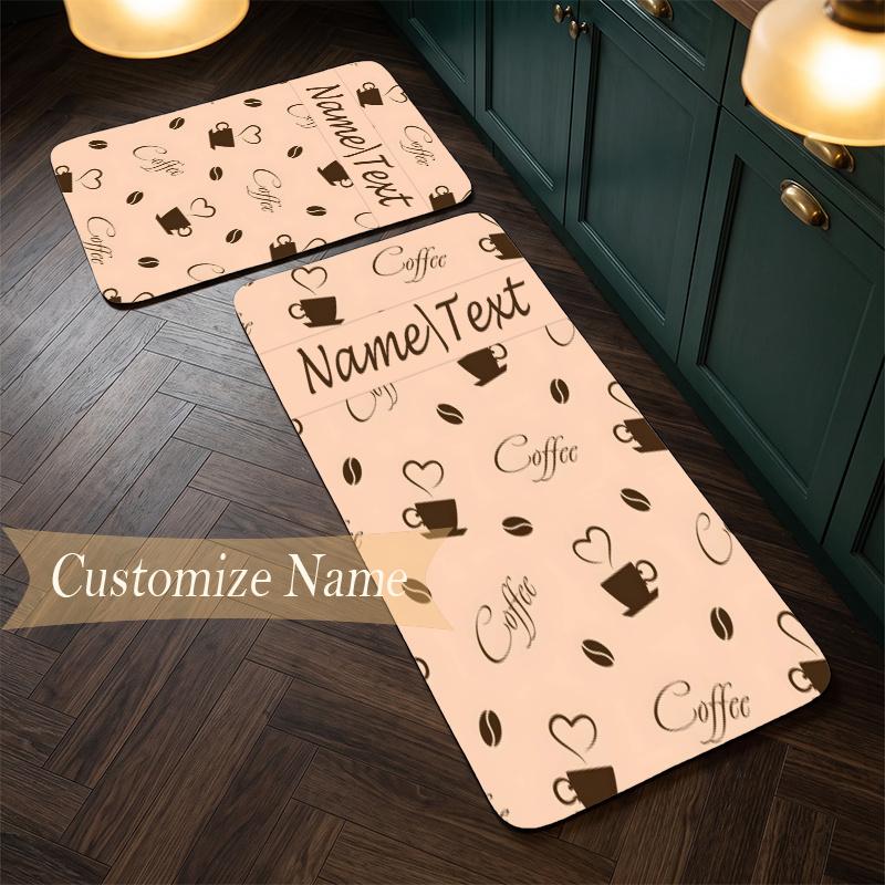 Cozy Coffee (5) Customize Name Flannel Kitchen Mat Soft Non-Slip Kitchen Floor Runner Rug for Home Kitchen Decor