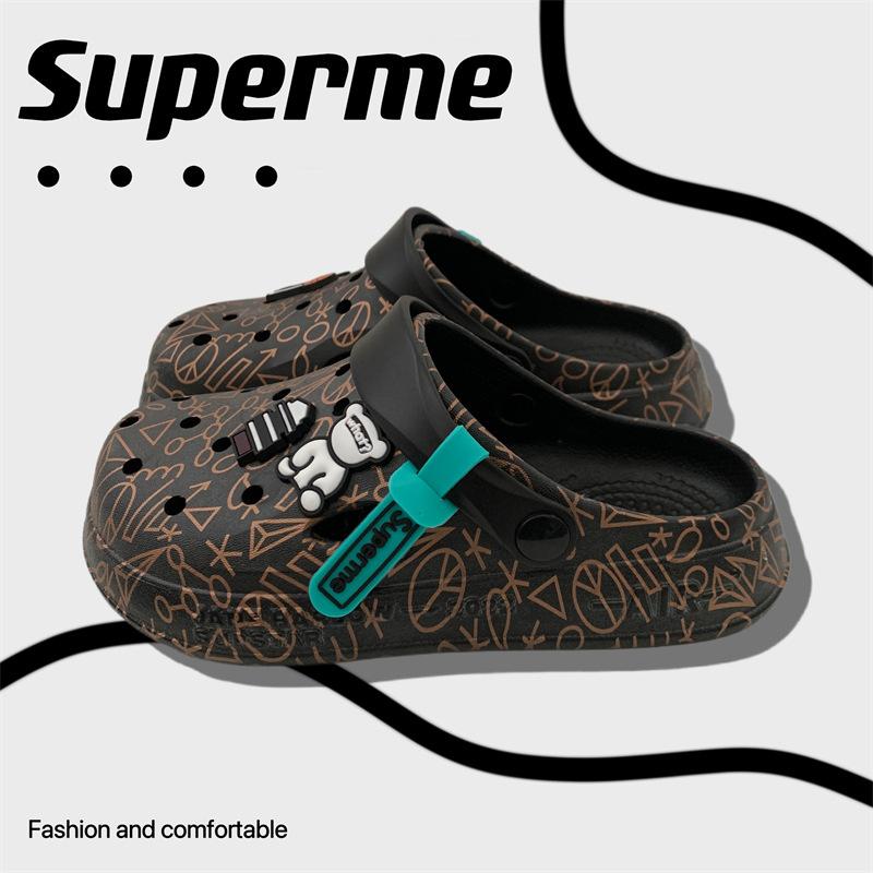 Cool slippers women's summer outer wear household thick-soled non-slip hole shoes ins couple beach slippers men