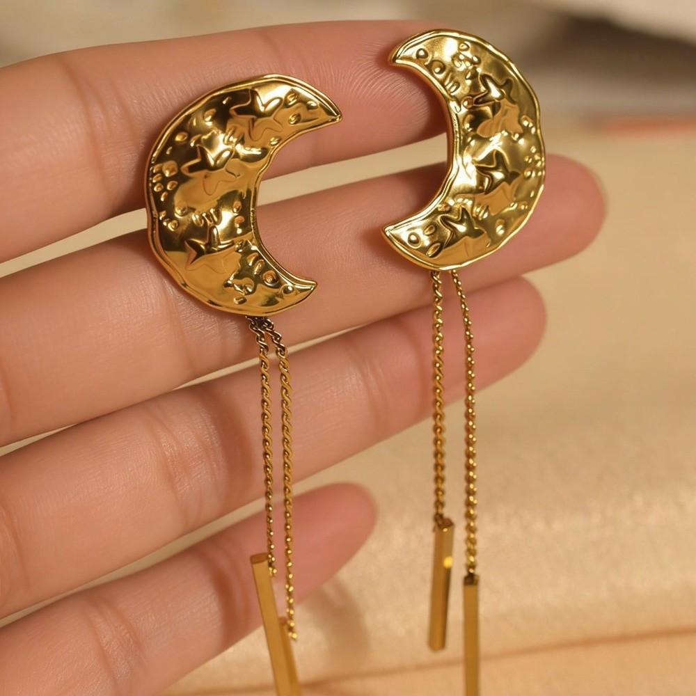 Drop Style Tassel Earrings Stainless Steel Star Moon Earrings Drop Earrings Jewelry Accessories