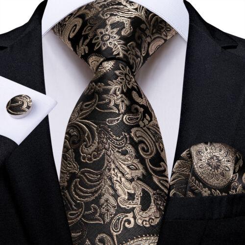 Dibangu Mens Silk Necktie Set Striped Paisley Solid Tie Pocket Square Cufflinks