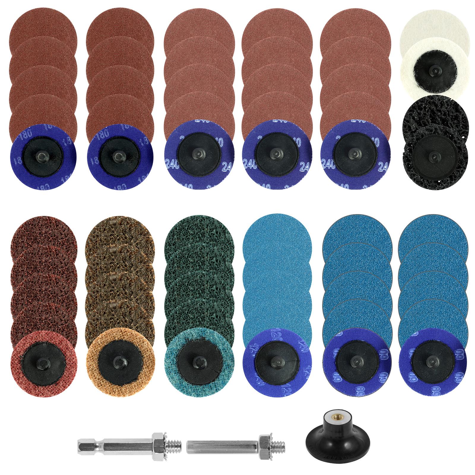 

2-дюймовые шлифовальные диски с держателем лотка 1/4 дюйма для шлифовальной машины, быстросменный диск, полоска для подготовки поверхности, шлифовка, полировка, удаление ржавчины и краски 60pcs