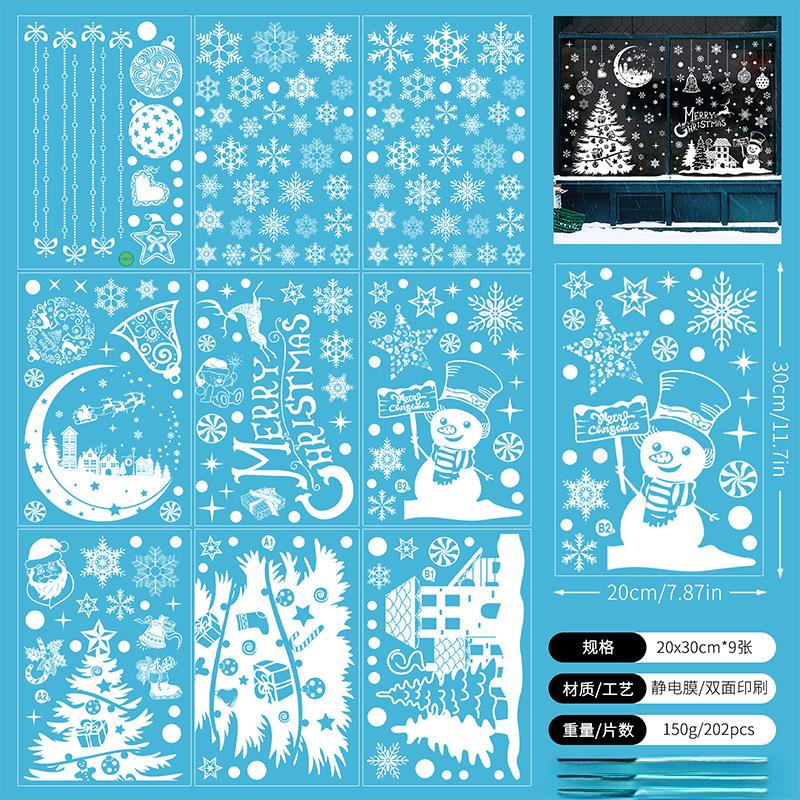 9 st Snöflinga Julfönsterdekaler Rådjur Nyårsdekal Väggdekal Vit Jul Elektrostatisk Klistermärke Dekorationer