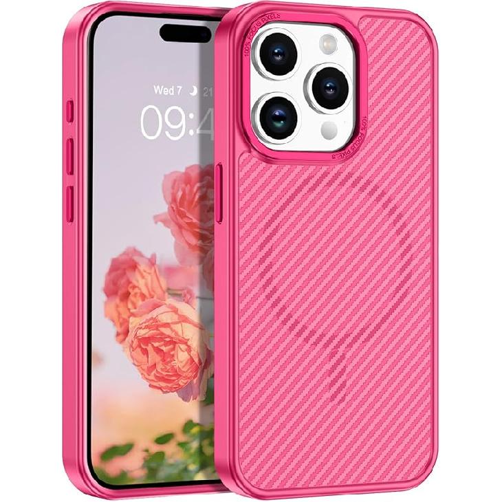 BENTOBEN for iPhone 15 Pro Carbon Fiber Case, iPhone 15 Pro Magnetic Case [Compatible with MagSafe] Slim Fit Smooth Shockproof Women Men Protective