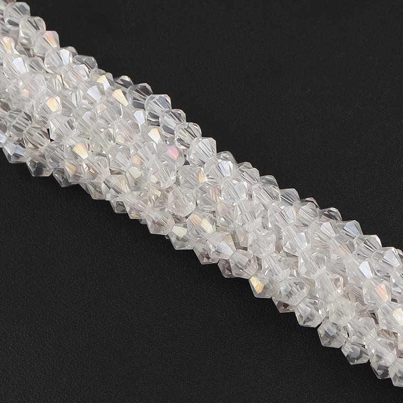 Apx 95pcs/Strand 4mm Shiny Crystal Beads Bicone Beads Faceted Glass Beads Loose Spacer Beads for Bracelet DIY Jewelry Making