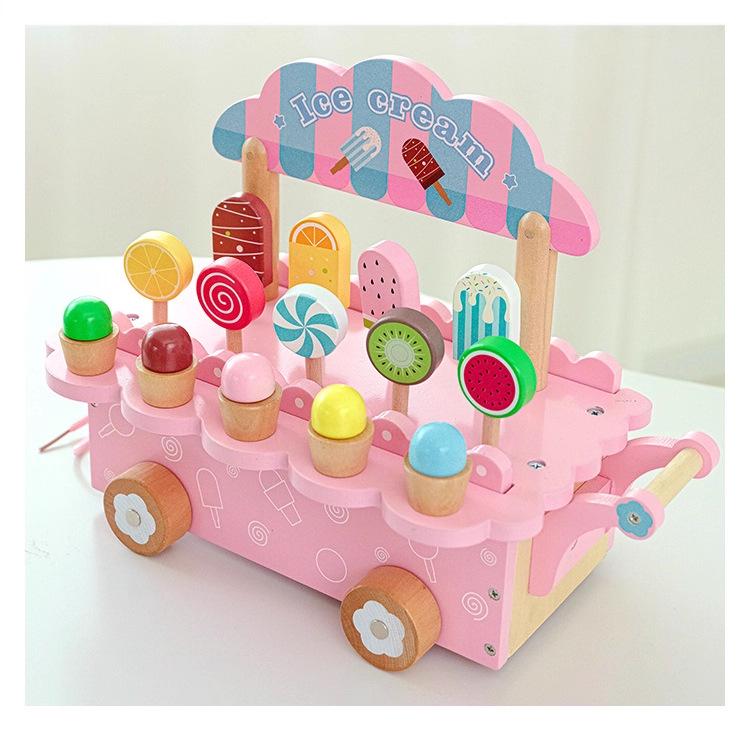Wooden Ice Cream Cart Role-Play Toy for Parent-Child Interaction