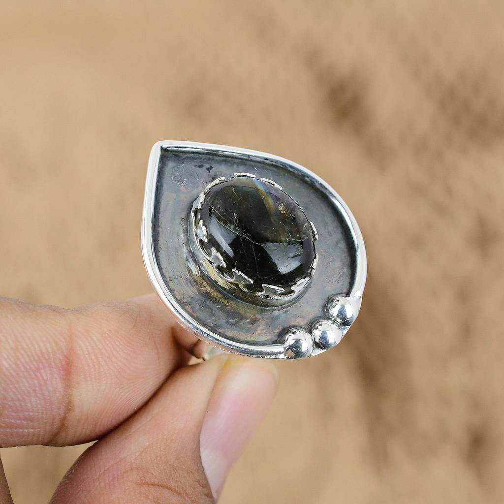 Mothers day Sale 925 Sterling Silver Oval Labradorite Stone Promise Ring Jewelry