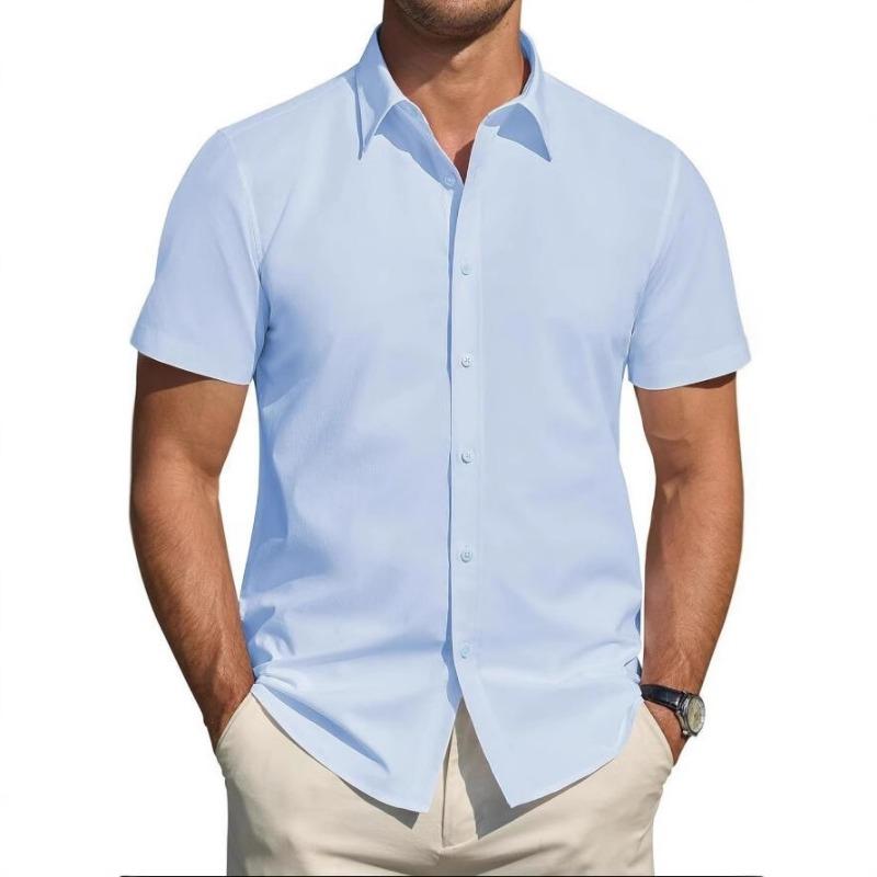 Heren Kortmouwig Effen Non-Iron Kreukvrij Grote Maat Business Casual Overhemd