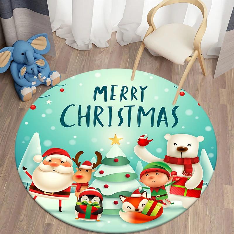 Christmas Decoration Kawaii Printed Round Carpet Home Bedroom Children's Living Room Floor Mat   Anti Slip