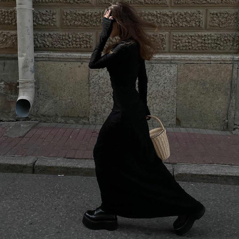 Women's Temperament Slim Round Neck Long Sleeve Dress