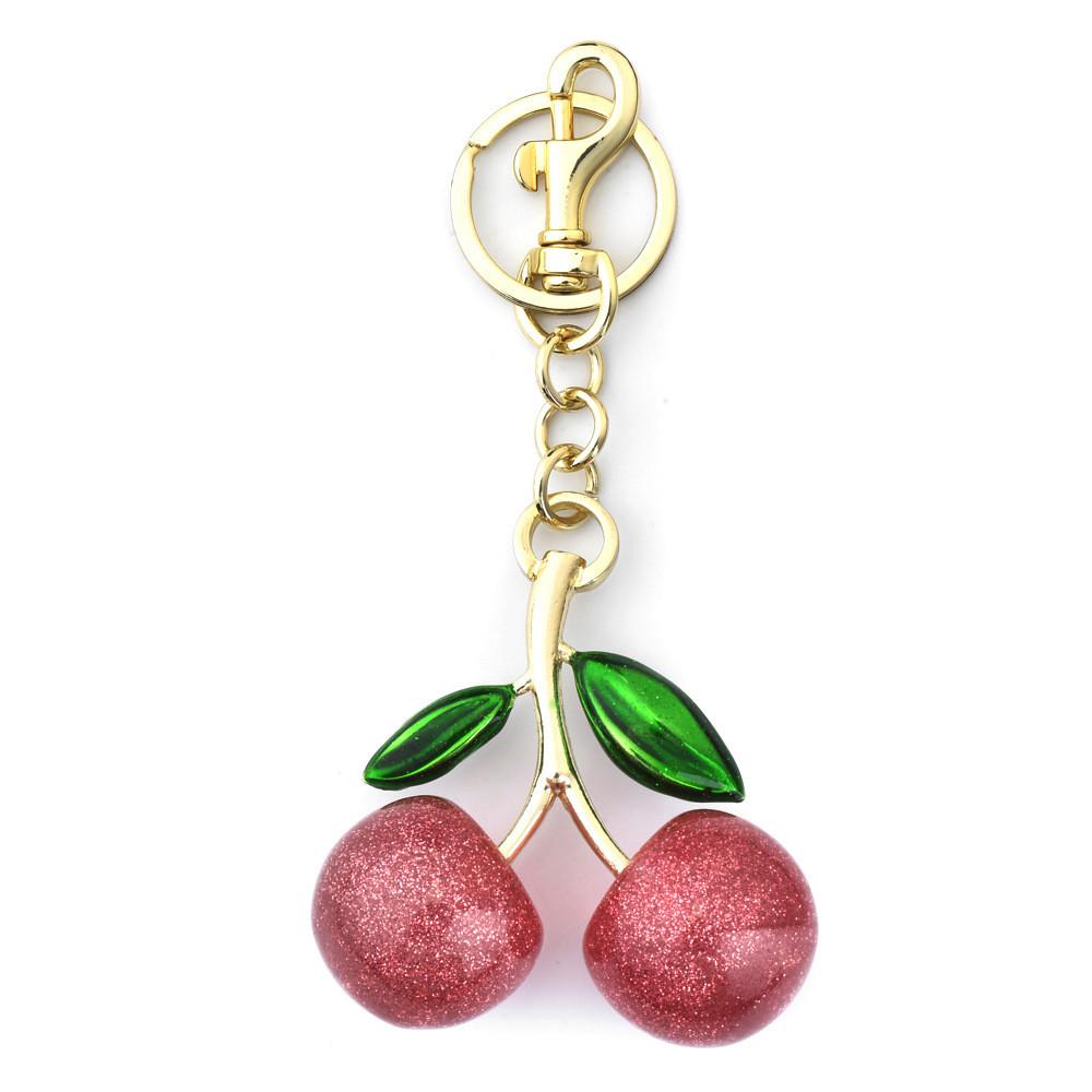 Cherry Keychain Bag Charm With Metallic Electroplating For Fashionable Car Accessories