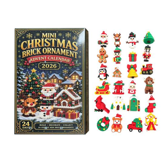 Christmas Party Favors 24-Day 3D Mini Brick Ornament Advent Calendar 2026, 24 DIY Santa Claus Reindeer Snowman Figures Building Set Countdown