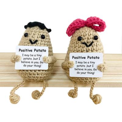 Handmade Knitting Emotional Support Cucumber Long Legged Doll with Card Cute Crochet Positive Potatoes Vegetable Doll Room Decor