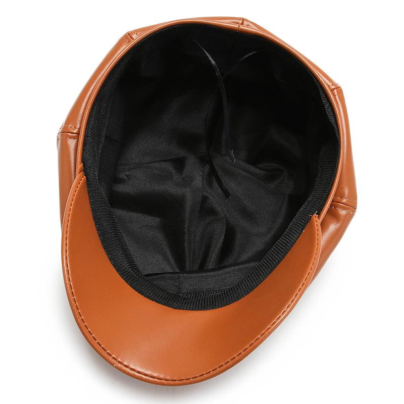 Autumn and Winter Trendy PU Leather Octagonal Hat Beret Outdoor Windproof and Warm Sun Hat Fashionable Casual Baseball Cap