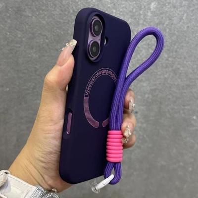 Étui de téléphone magnétique avec dragonne pour iPhone 17 15 14 11 12 13 16 Pro Max Air Silicone Liquide Pour Magsafe Cordon Housse de Protection