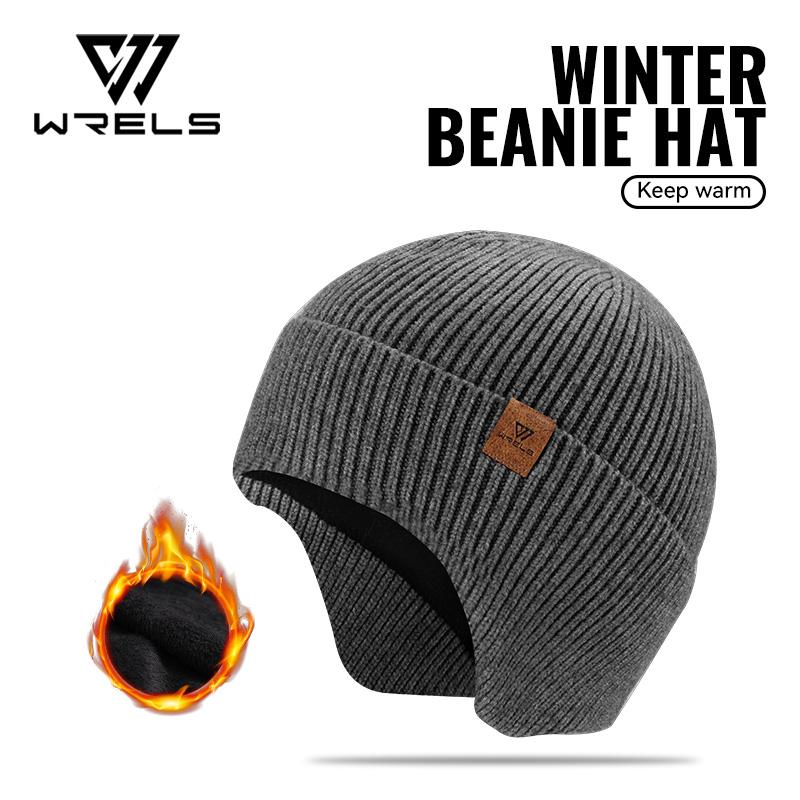 WRELS Unisex Winter Beanie Earflap Add Fleece Warm Cap Thermal Windproof Hat with Earflap Outdoor Thicken Ski Sports Knitted Hat
