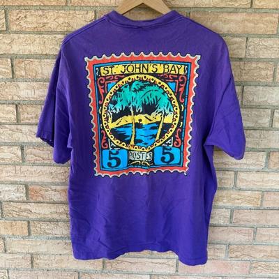 T-shirt grafica St John's Bay anni '90 5 Postes 5 punto singolo viola taglia XL surf