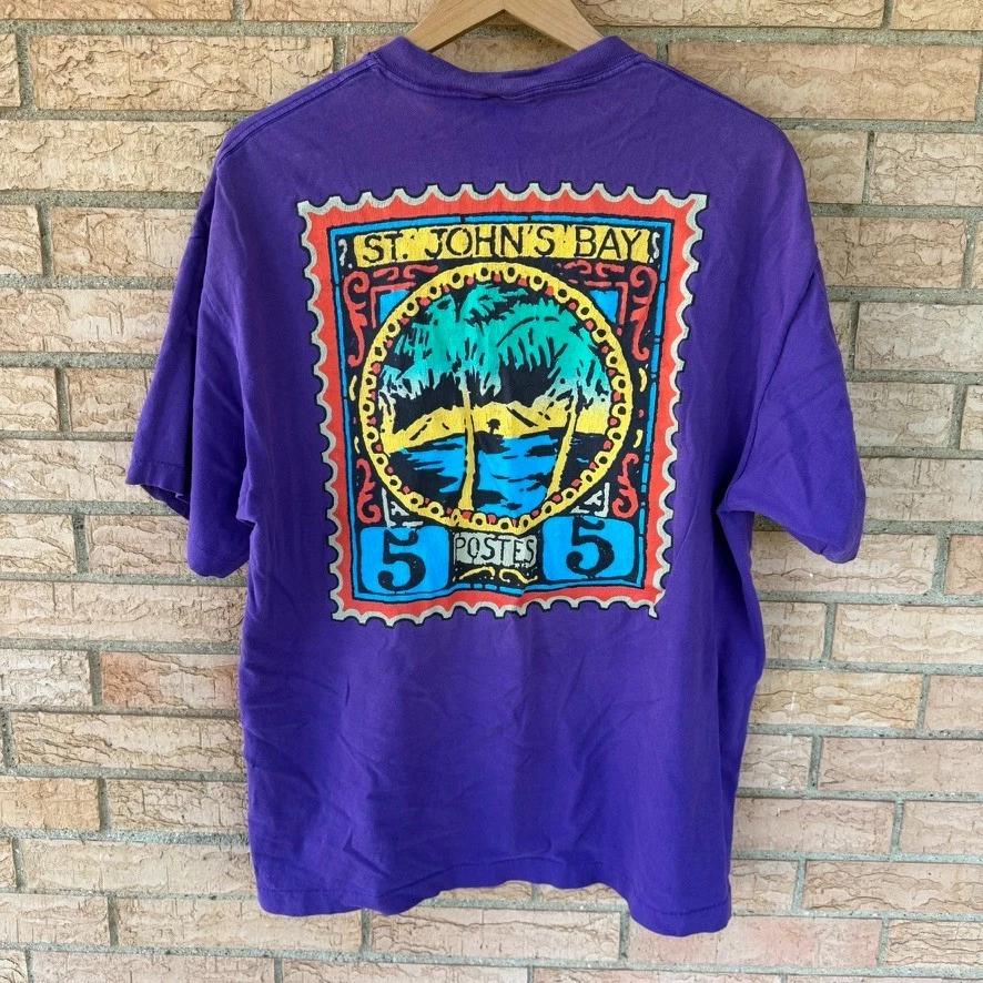 

90s St John s Bay 5 Postes 5 single stitch purple graphic t-shirt size XL surf 3XL