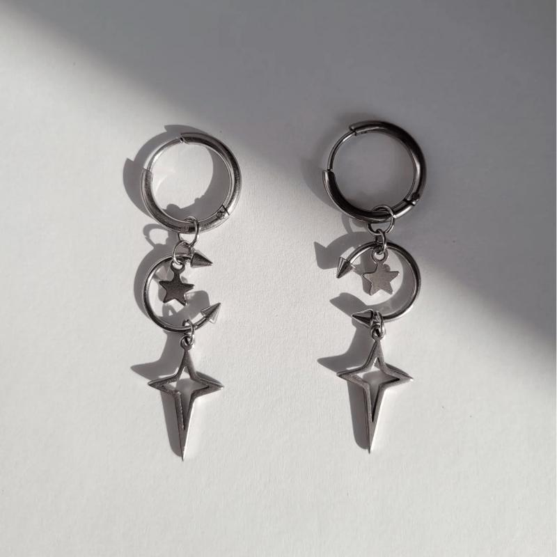 Stainless Steel Star Heart Dangle Earrings Gothic Punk Hollow Drop Hoop Earrings For Women Men Y2K Jewelry