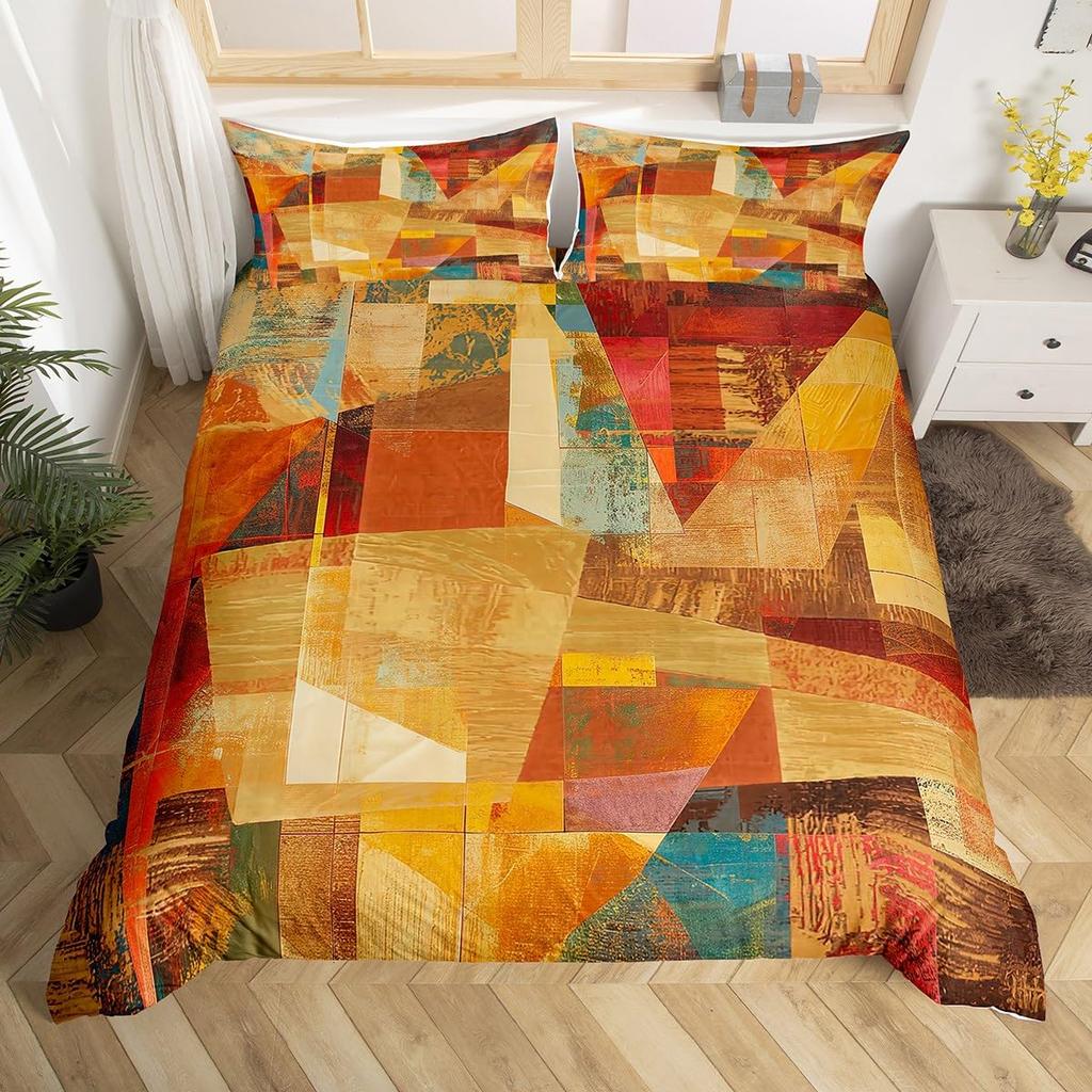 Feelyou Geometrisches Bettwäsche-Set Queen-Size Grün Schwarz Grau Bettbezug-Set für Jungen Mädchen Teenager Rechteck Quadrat Bettbezug Modern Abstrakt