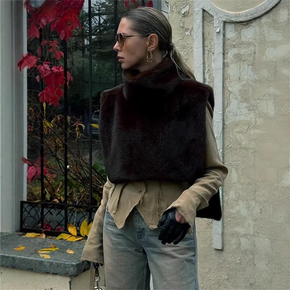 New imitation fur vest turtleneck fur vest fashion rabbit fur vest cardigan short sleeveless