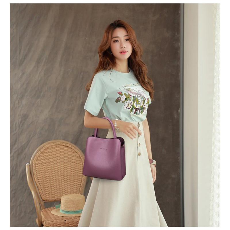 Bolsa de ombro de couro sintético genuíno de luxo, bolsa de mão de cor sólida para mulheres, bolsa de mensageiro feminina