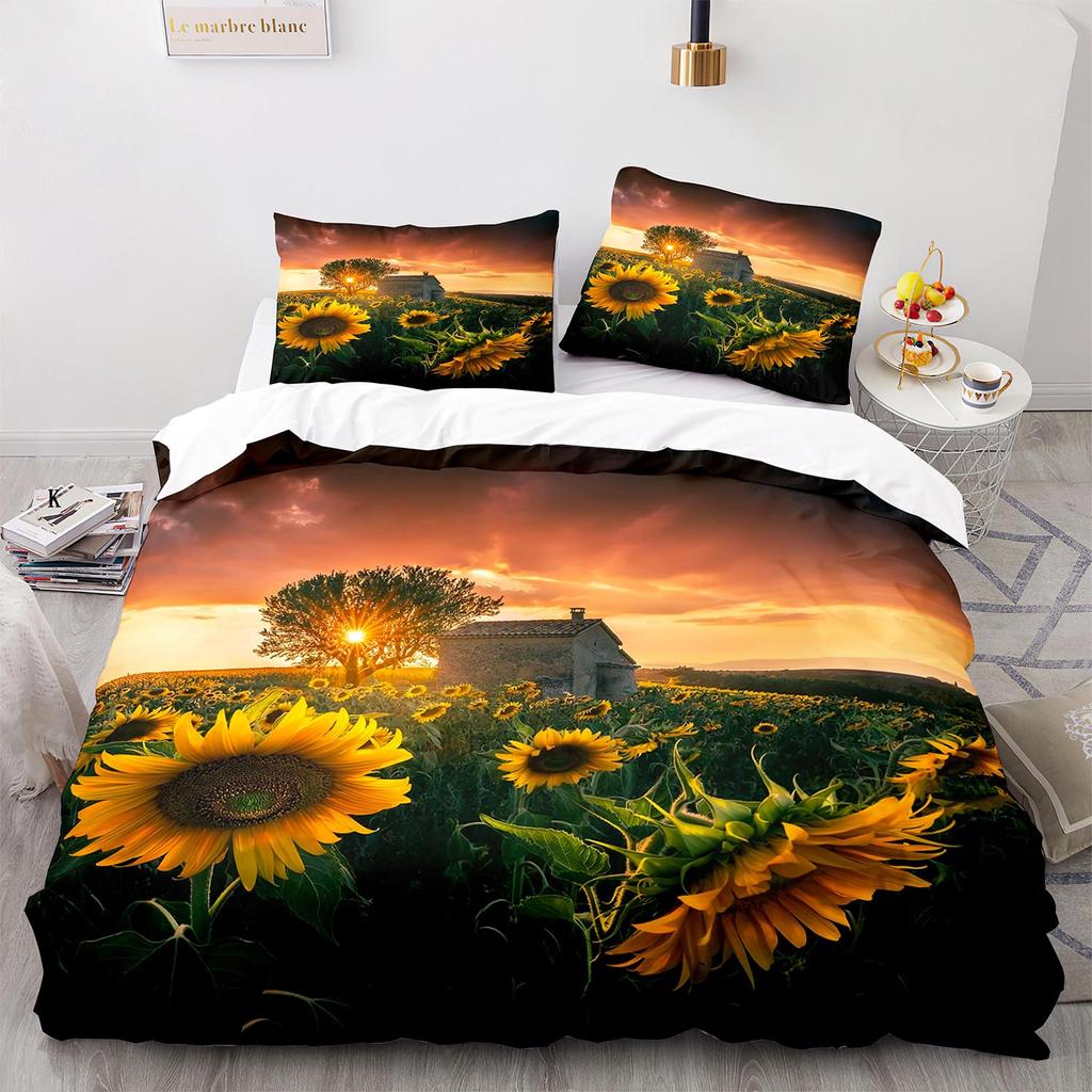 Yellow Sunflowers King Queen Duvet Cover Beautiful Floral Bedding Set For Kids Girls Women Girly Lovely Flowers Soft Quilt Cover