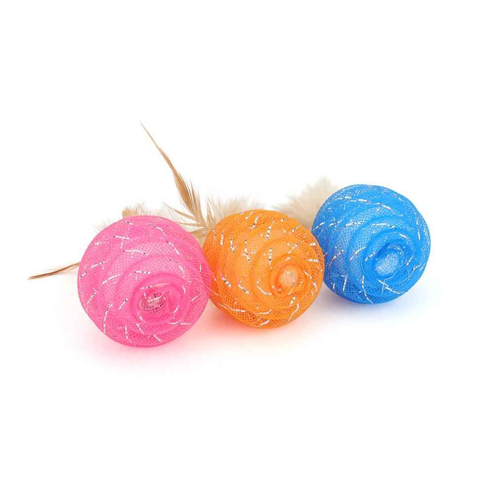 6pcs Pet Toys Feather Ball Candy Color Feahter Kitten Playing Cat Ball Toy