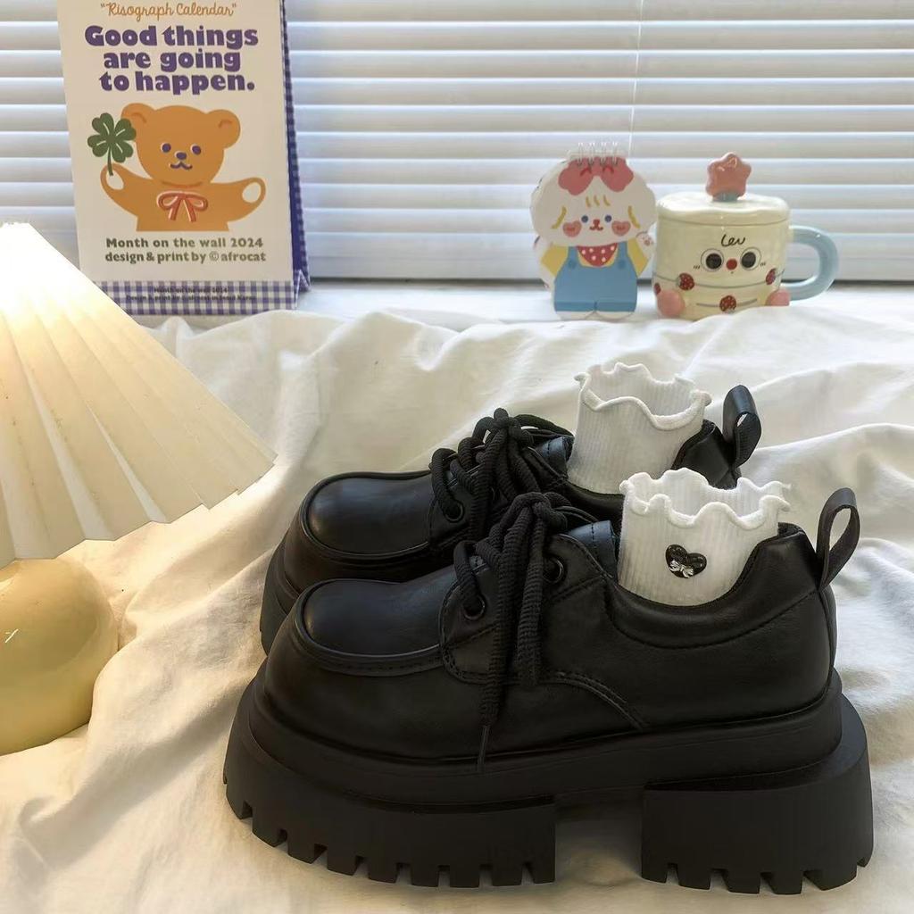 Retro Thick Bottom with Skirt Single Shoes Female Tide with Lace-up Small Leather Shoes Female Spring and Fall Fashion Women Summer Breathable Shoes