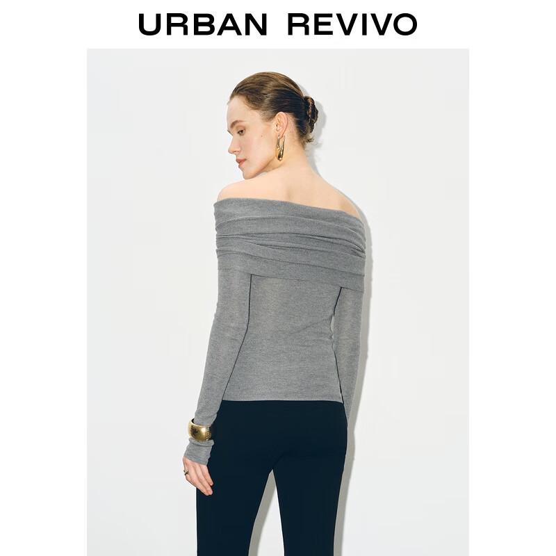 UR 2025 Autumn Women's Simple Off-Shoulder Long Sleeve Knit Top