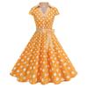 Damen Vintage Reverskragen Patchwork Polka Dot Ausgestelltes Kleid mit gestreiftem Taillengürtel Knopfleiste Vorne Retro Stil Swing Kleid