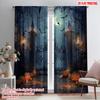 2pcs,2D Plane Printing Light Filtering Curtains Full Moon_ Gloomy Woods_ and Graveyard Versatile Durable Polyester (without Rod)