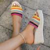Knitted Sandals Women'S Platform Wedge Open Toe Slip Sandal Fashionable And Casual With Woven Jute And Saltwater Sandalias