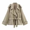 Estilo europeu e americano, novas roupas femininas, casaco trench médio e longo casual solto versátil com lapela e cadarço