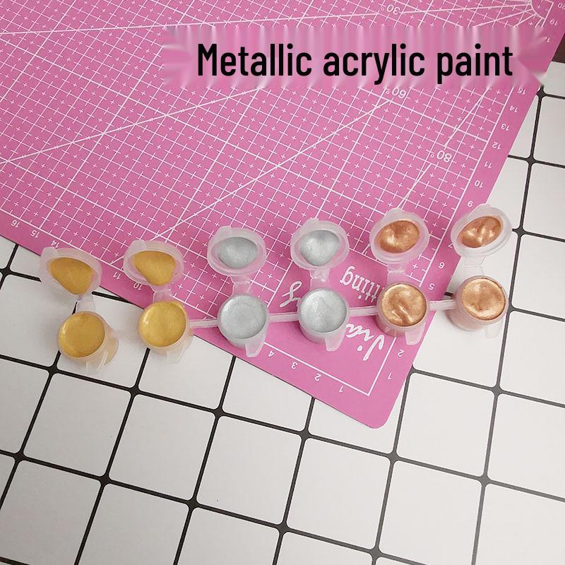Metallic Acrylic Paint Set (Gold, Silver, Copper) for Clay and Plaster, 3ml, 6-in-1.