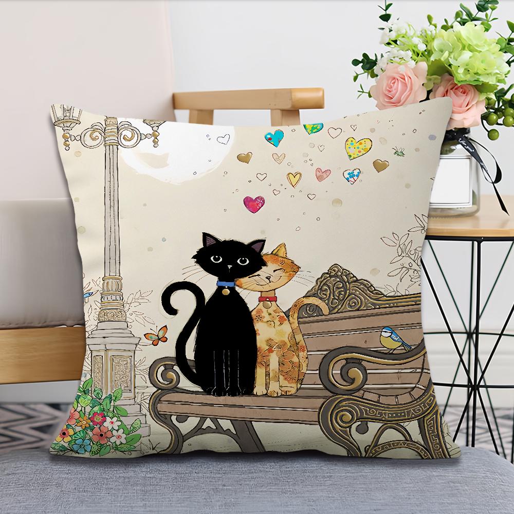 

винтажный французский мягкий удобный наволочка с черным котом мультяшный для дивана гостиной кошачьей комнаты дома офиса ретро декор защитный чехол 45x45CM(18x18in)