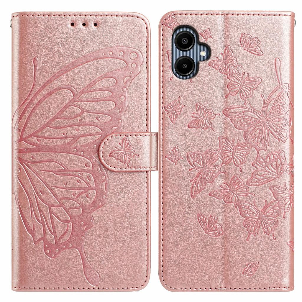For Samsung Galaxy A05 4G Case Butterfly Imprinted Wallet Stand PU Leather Flip Phone Cover with Strap