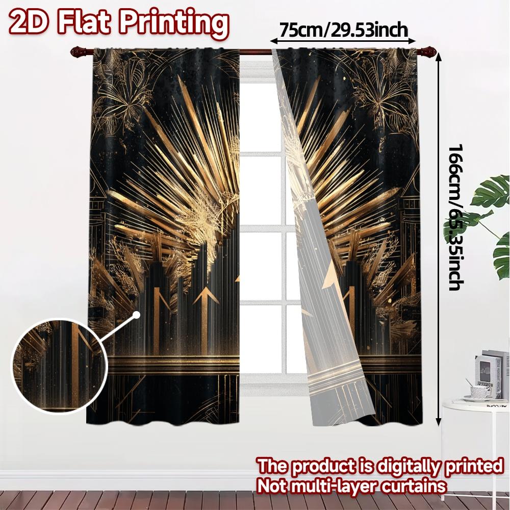 Set aus 2 modernen flachen Druckvorhängen ohne Stange Goldener Glanz Druck Polyester Einfach zu installieren Art Deco Vorhang Hergestellt