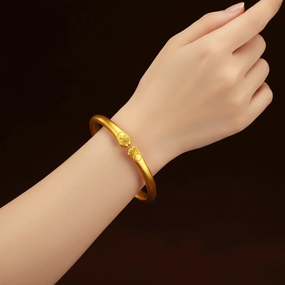 Carved Pattern Metal Opening Bangle Baby Armlet Frosted Golden Wrist Jewelry for Gifts