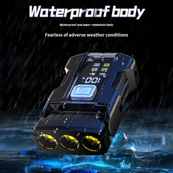 Clip-on Hat Light Adjustable USB Rechargeable Digital Display Waterproof Modes Mini Emergency Flashlight Magnetic