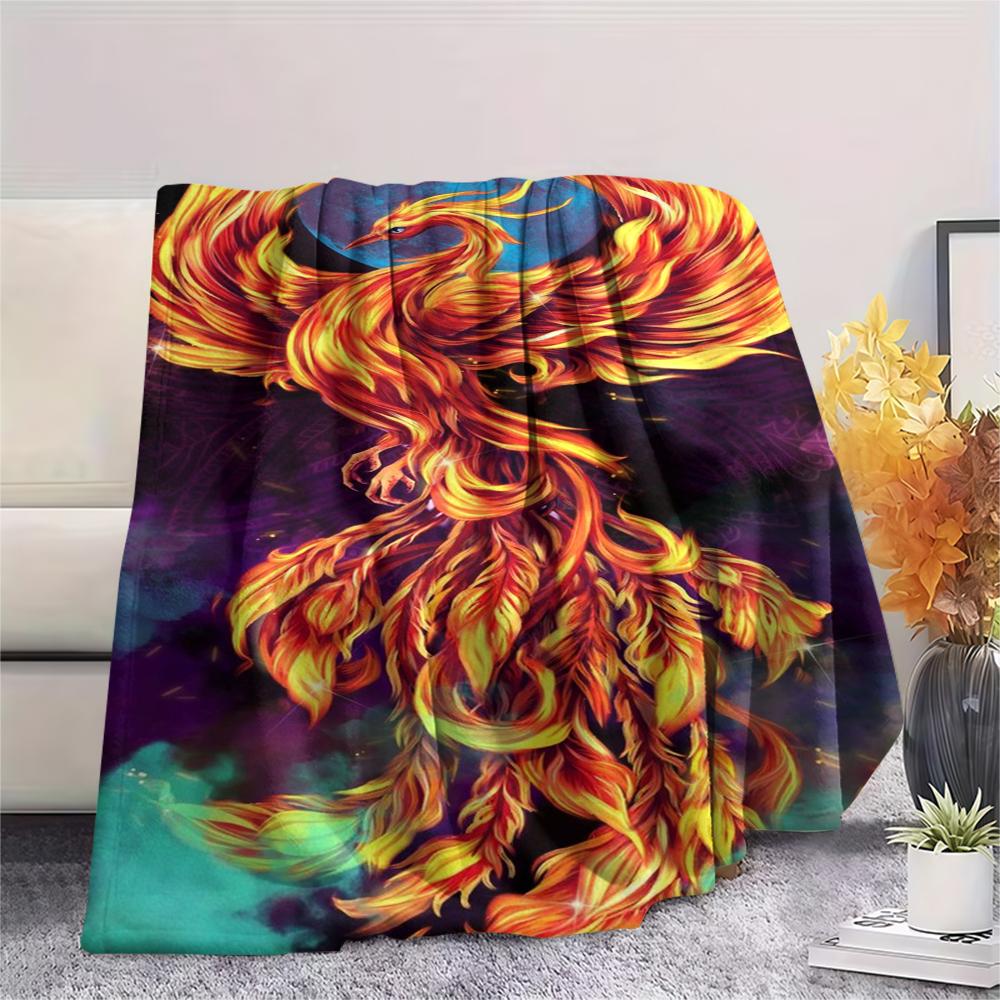 1Pc Phoenix Print Flannel Blanket, High Quality Comfortable for All Seasons, Home Decor, Warmth and Comfort, Perfect for Gifts