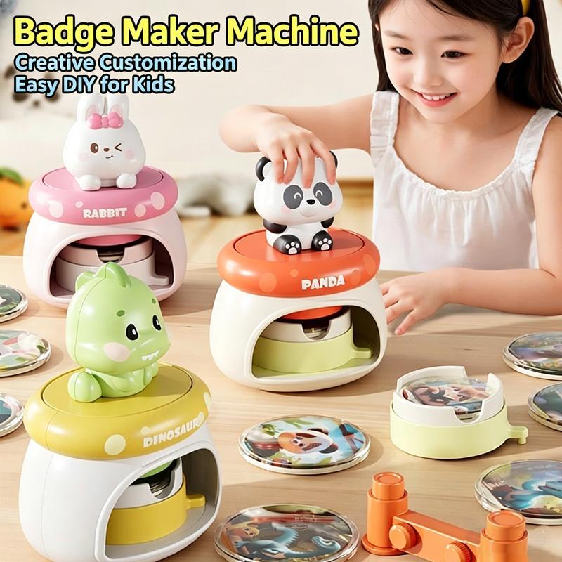 Cartoon DIY Badge Making Machine Set Creative Educational Button Making Machine Material Pack Children’s Educational Toy Gift